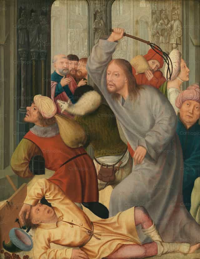 Christus die geldwisselaars uit de tempel drijft - Katholieke stockfoto's - Foto door Restored Christian Art