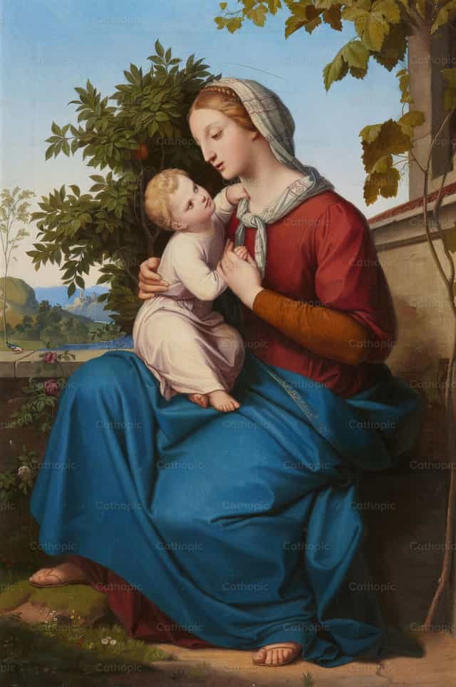 Virgen con el Niño en la Rosaleda - Banco de imágenes católicas
