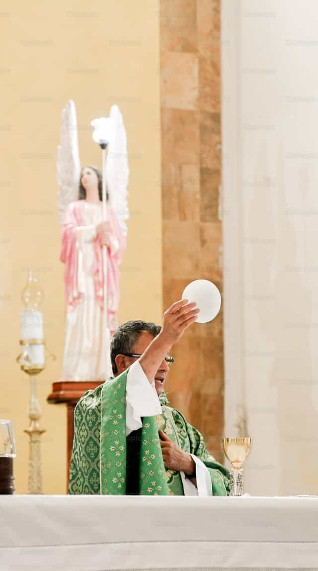 Pão branco antes da consagração - Imagens católicas de stock - Foto de Carolina BR