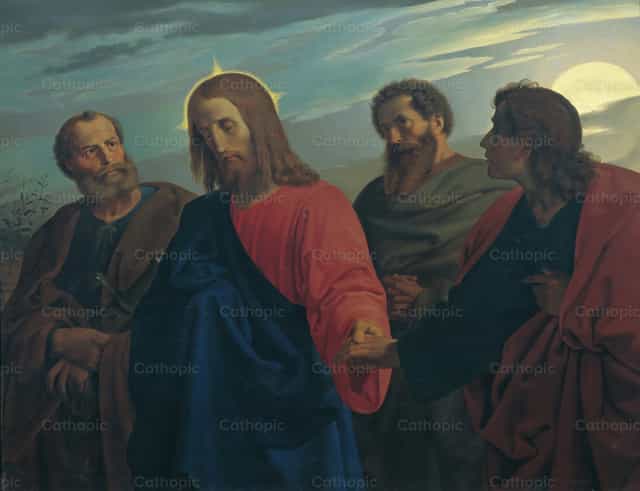 Christus’ afscheid van zijn leerlingen (op weg naar Gethsemane) - Katholieke stockfoto's - Foto door Restored Christian Art