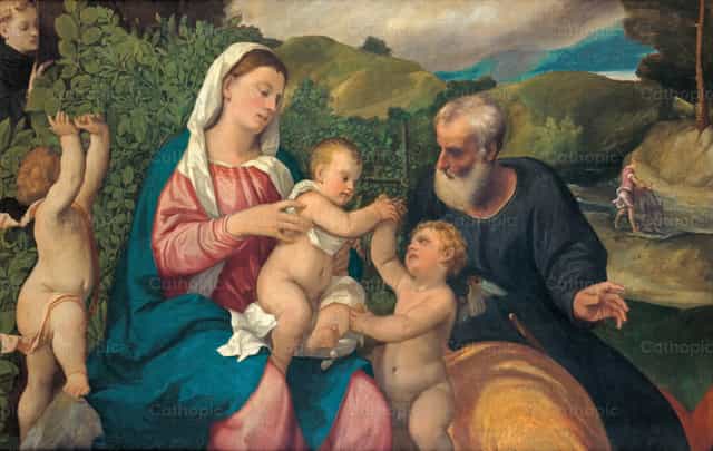 이집트로의 피난 도중의 휴식 - 가톨릭 스톡 이미지 - 사진 제공 Restored Christian Art
