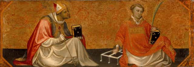 Un saint évêque et saint Laurent - Images catholiques de stock - Photo de Restored Christian Art
