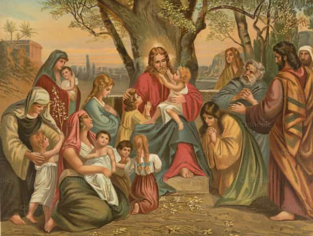 Jezus zegent de kinderen - Katholieke stockfoto's