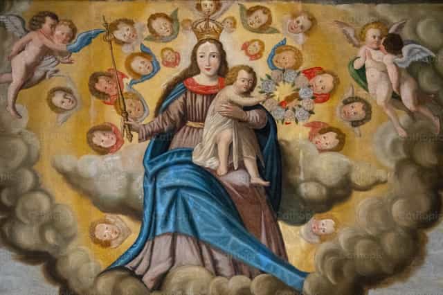 Maria met het Kind Jezus Christus - Katholieke stockfoto's - Foto door Joan Sutter