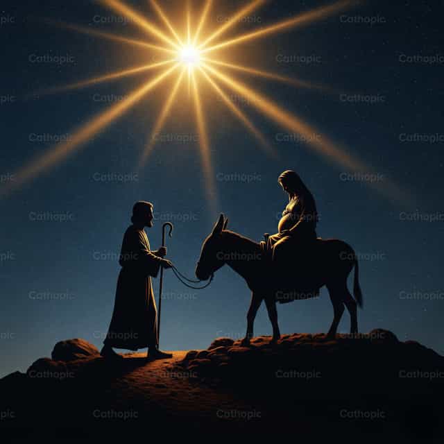 The Holy Family on their way to Bethlehem - Catholic stock images