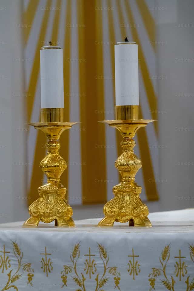 Golden Altar Candles, Liturgical Celebration - Catholic stock images - Photo by Joan Sutter
