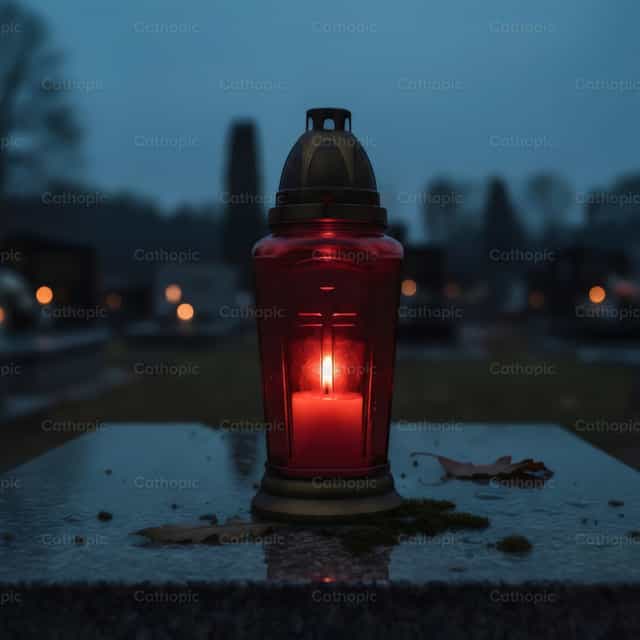 Vela roja para tumbas, Día de Todos los Santos, Día de los Difuntos - Banco de imágenes católicas - Fotografía por Jakov Pleše