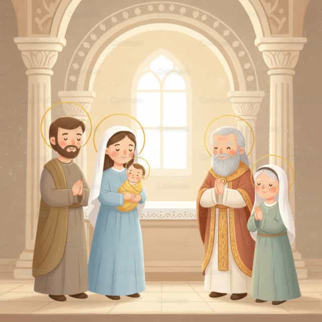 Misteri Gaudiosi: La Presentazione di Gesù al Tempio - Immagini stock cattoliche
