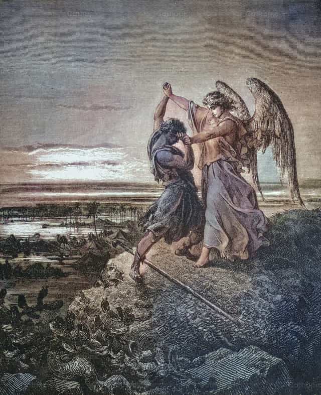 야곱이 천사와 씨름하다 - 가톨릭 스톡 이미지 - 사진 제공 Bible and Art