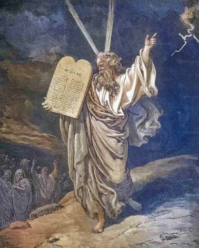 Moisés desciende del Sinaí - Banco de imágenes católicas
