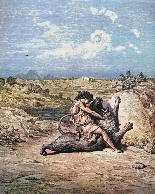 Sámson megöli az oroszlánt - Katolikus stockképek - Fotó: Bible and Art
