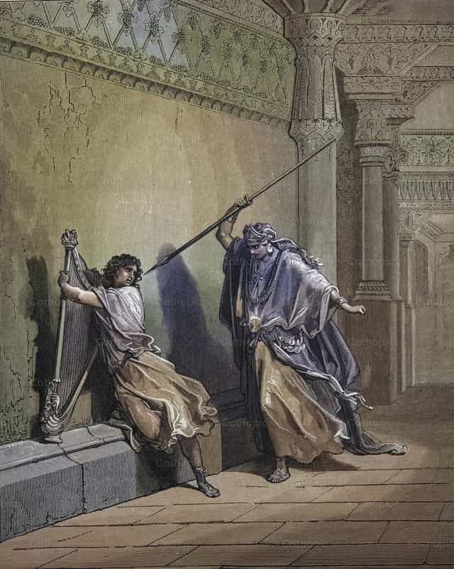 扫罗想用长矛刺向大卫 - 天主教图库图片 - 摄影： Bible and Art