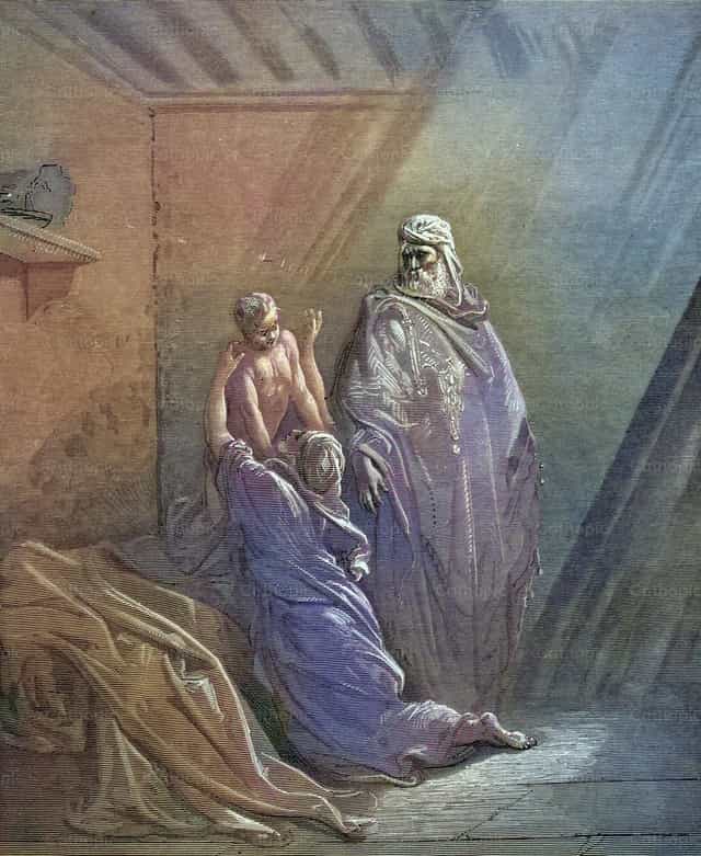 Illés feltámasztja Sareptai özvegy fiát - Katolikus stockképek - Fotó: Bible and Art