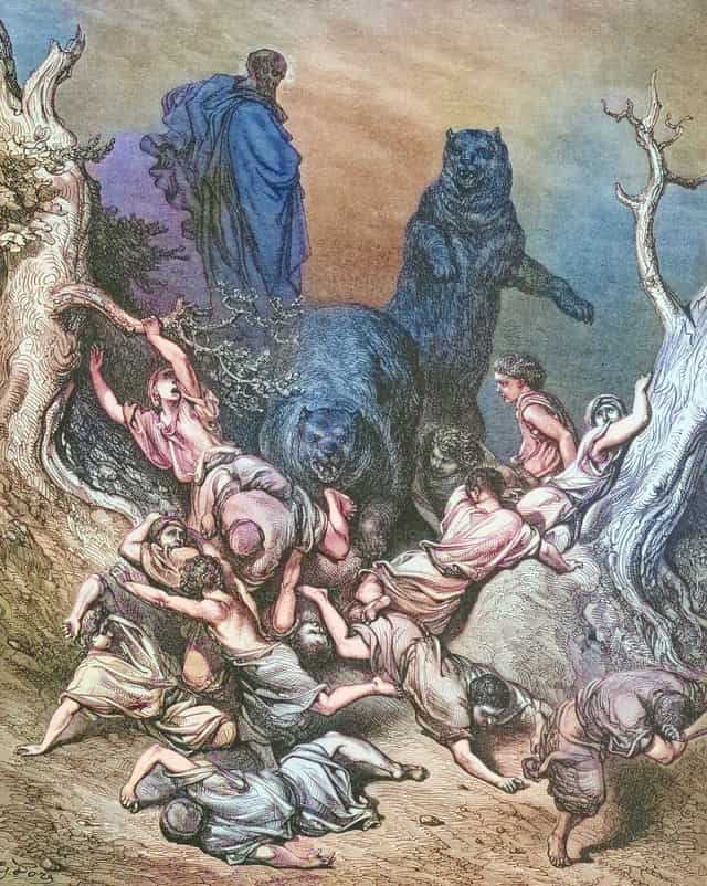 Elizeusz przeklina młodzieńców z Betel - Katolickie zdjęcia stockowe - Zdjęcie: Bible and Art