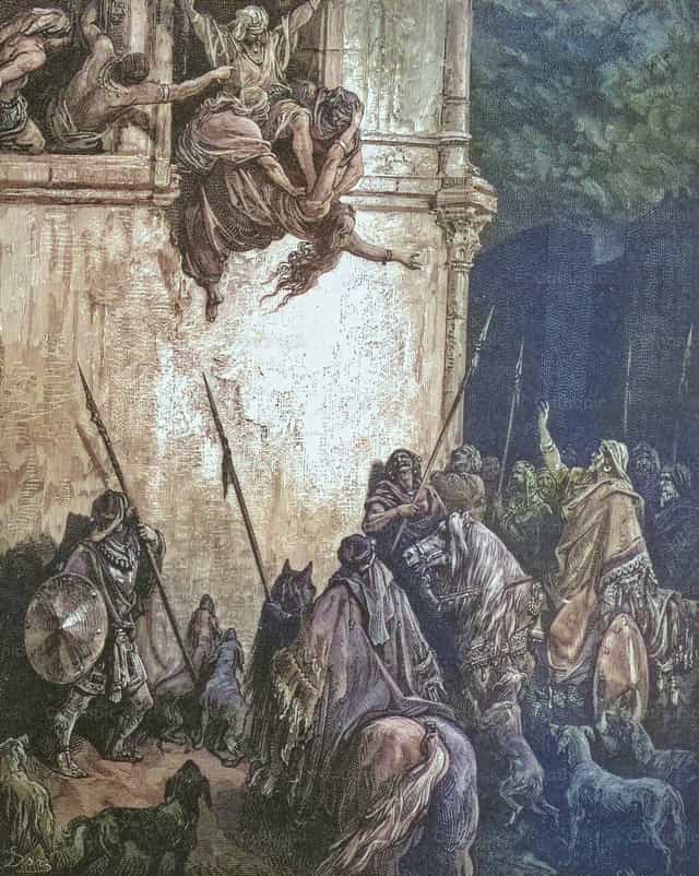 예후가 이세벨을 죽음으로 던지다 - 가톨릭 스톡 이미지 - 사진 제공 Bible and Art