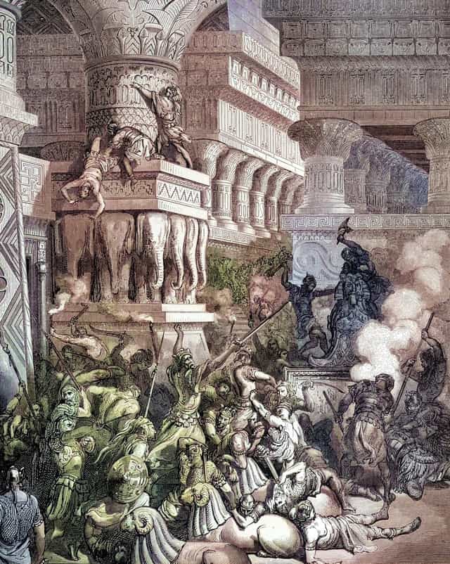 Jonathan détruit le temple de Dagon - Images catholiques de stock - Photo de Bible and Art