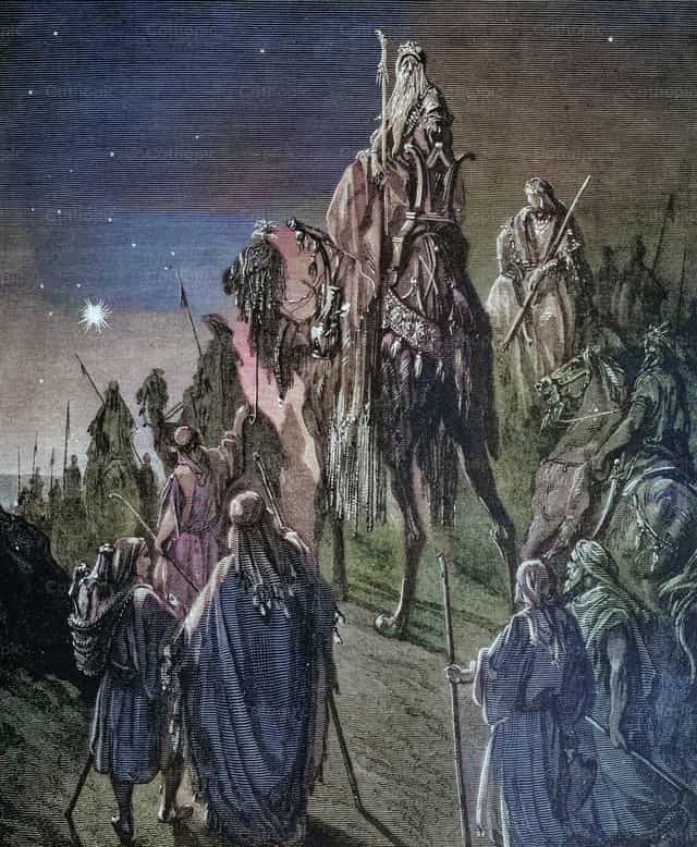 Los Reyes Magos guiados por una estrella - Banco de imágenes católicas