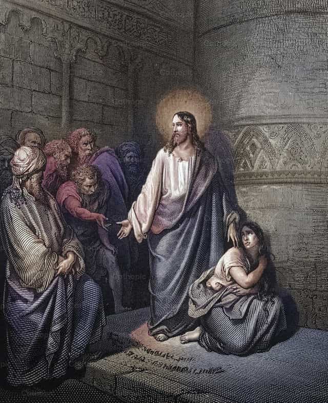 Jezus i kobieta cudzołożna - Katolickie zdjęcia stockowe - Zdjęcie: Bible and Art