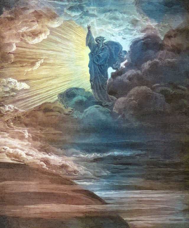 Bóg stwarza światło - Katolickie zdjęcia stockowe - Zdjęcie: Bible and Art
