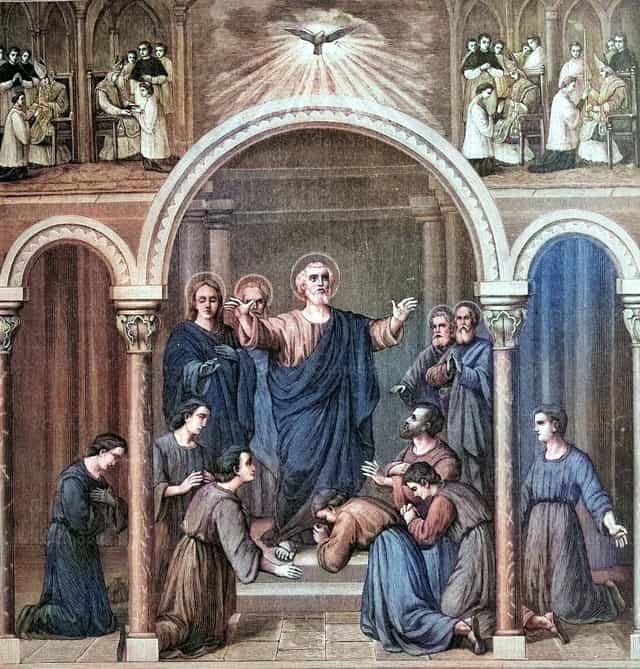 Pierre ordonnant les sept premiers diacres - Images catholiques de stock - Photo de Bible and Art