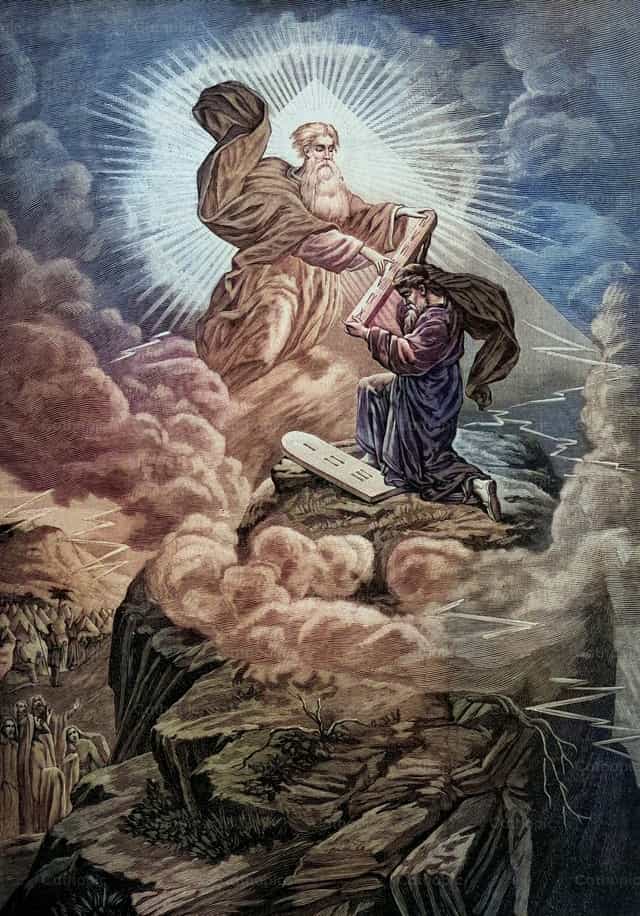 Mózes átveszi a Törvény rendelkezéseit - Katolikus stockképek - Fotó: Bible and Art