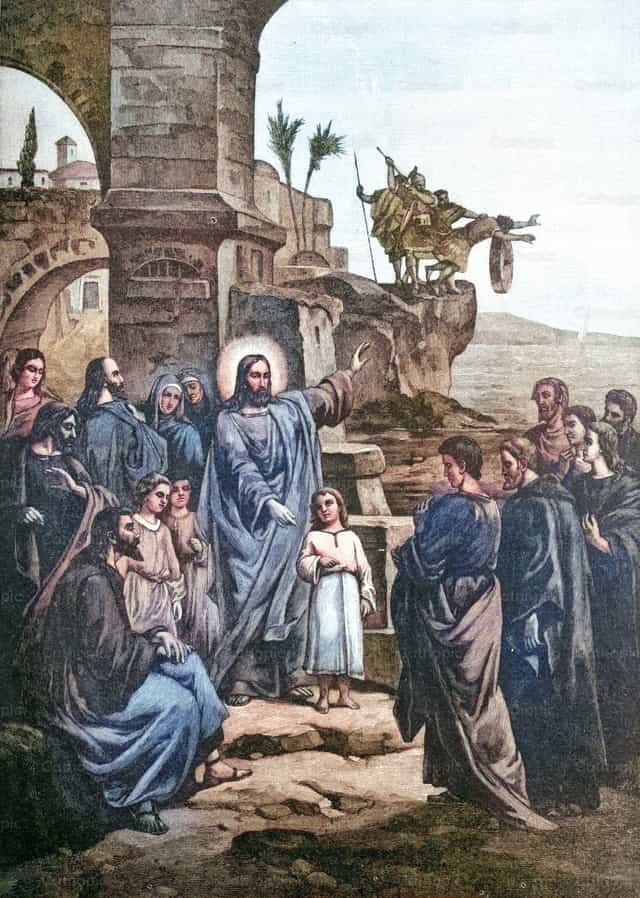 Krisztus egy kisgyermeket mutat a tanítványainak - Katolikus stockképek - Fotó: Bible and Art