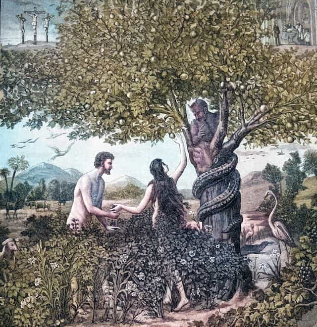 Ádám és Éva a kígyó csábításának engedve - Katolikus stockképek - Fotó: Bible and Art