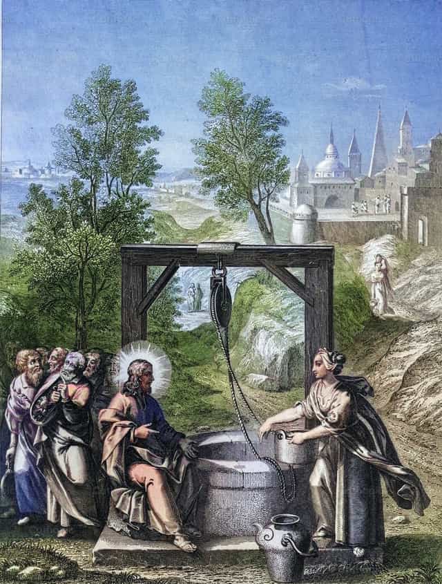 Si Hesus at ang Babaeng Samaritana sa Balon - Mga Catholic stock image