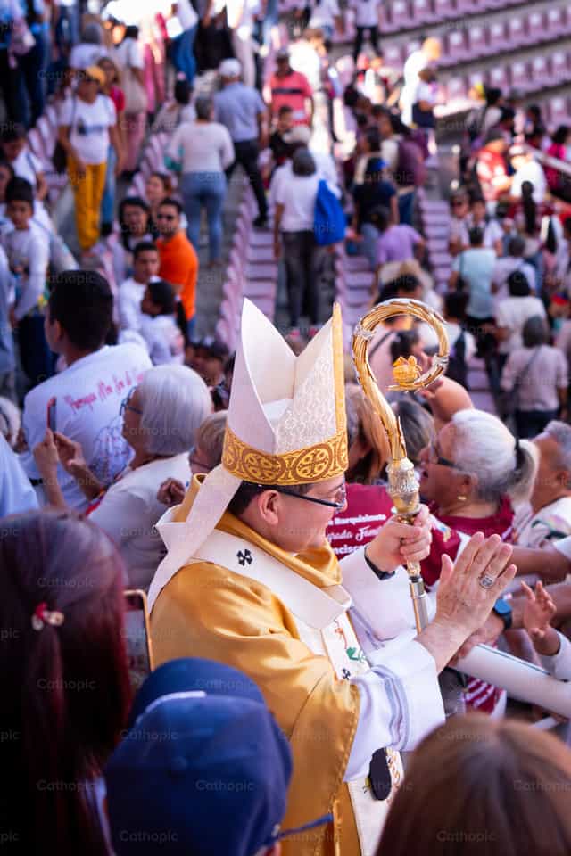 Bishop blesses the faithful - Catholic stock images