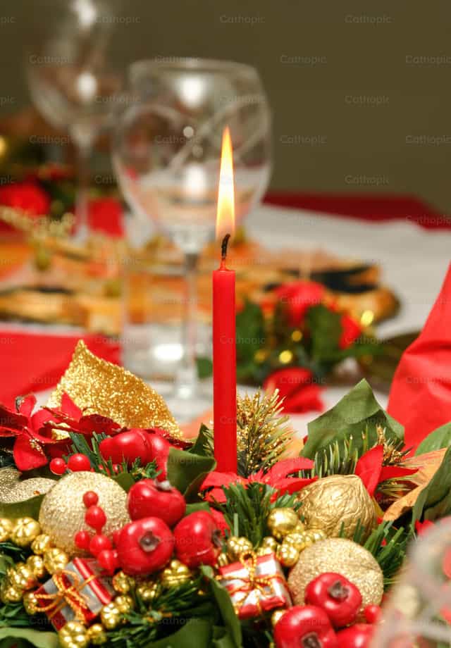 Christmas centerpiece decorating a table for festive celebration - Catholic stock images - Photo by Antonio Gravante
