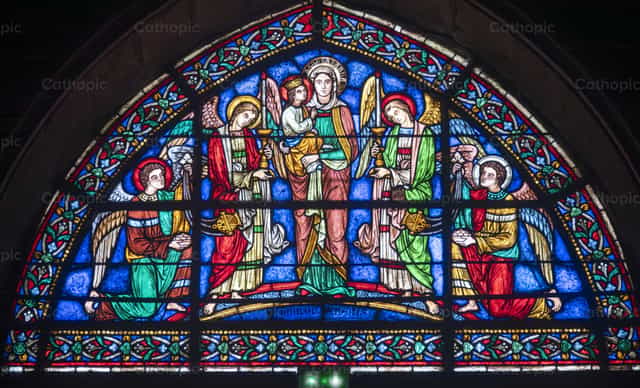 Blessed Virgin Mary and Jesus with angels - Catholic stock images