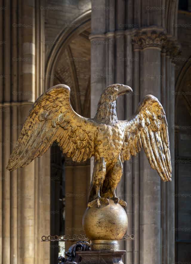 Golden eagle statue in a cathedral - Catholic stock images - Photo by Joan Sutter