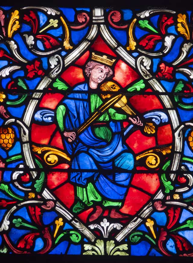 Stained glass of the King David - Catholic stock images - Photo by Joan Sutter