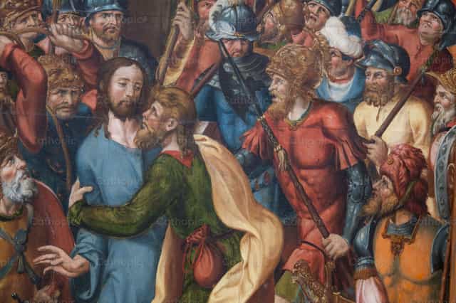 Jesús recibe el beso de Judas - Banco de imágenes católicas - Fotografía por Joan Sutter
