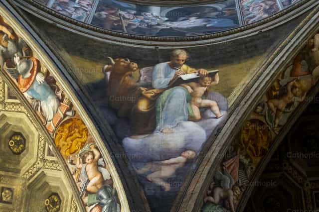 El evangelista Lucas con el toro - Banco de imágenes católicas - Fotografía por Joan Sutter