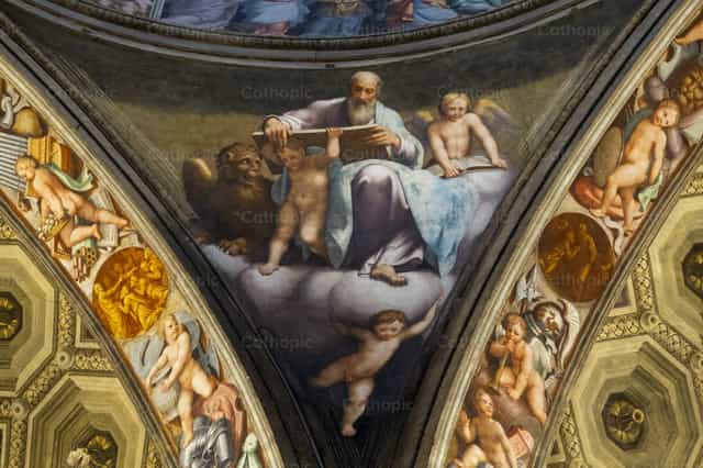 El evangelista Marcos con el león - Banco de imágenes católicas - Fotografía por Joan Sutter