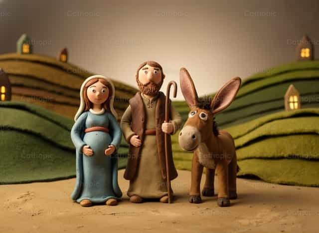 De Heilige Familie op weg naar Bethlehem - Katholieke stockfoto's