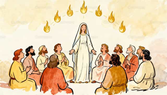 La Vergine Maria e gli Apostoli a Pentecoste - Immagini stock cattoliche