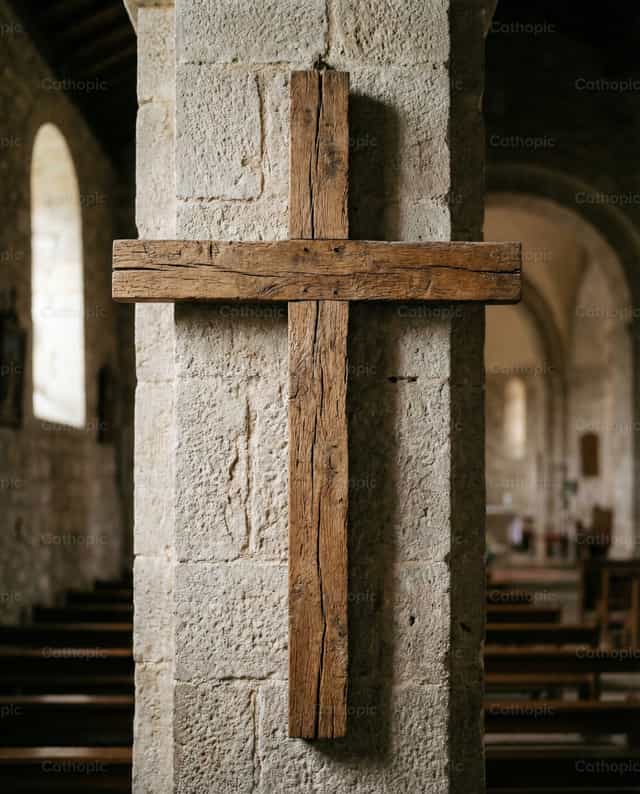 Croix en bois dans une église - Images catholiques de stock - Photo de Adrián Reina