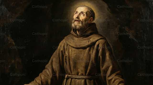 San Francisco de Asís en óleo barroco - Banco de imágenes católicas