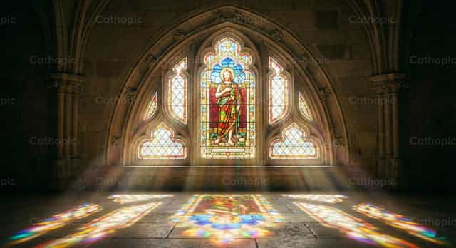 Vitral de San Juan Bautista en catedral - Banco de imágenes católicas
