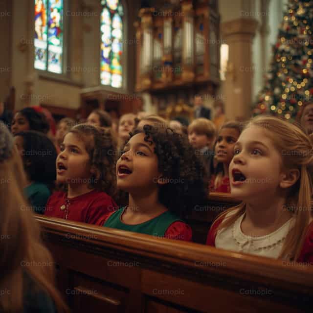 Bambini che cantano a Natale - Immagini stock cattoliche