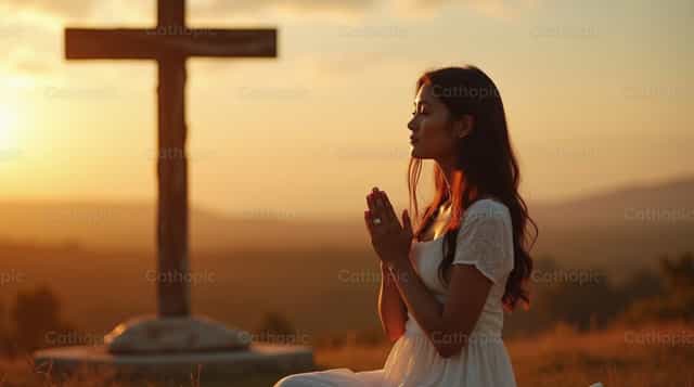 Dasal bago ang Krus - Mga Catholic stock image - Larawan ni Irene Maciá Doménech