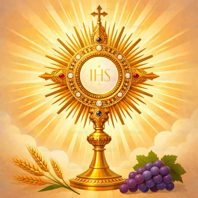 Visuel d’adoration eucharistique : Monstrance dorée - Images catholiques de stock