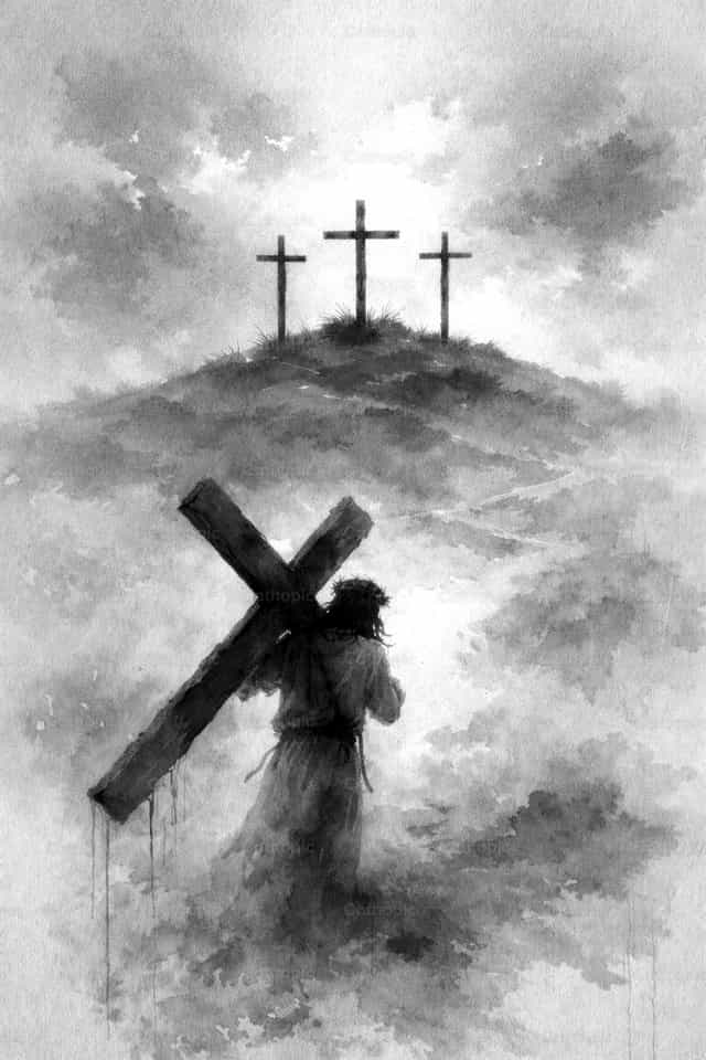 Jesus a caminho da cruz - Imagens católicas de stock