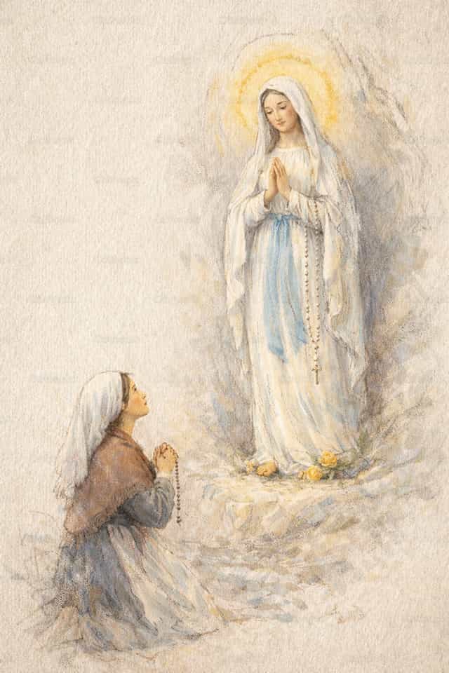 Nossa Senhora de Lourdes e Santa Bernadete - Imagens católicas de stock - Foto de Aqu Alvarez