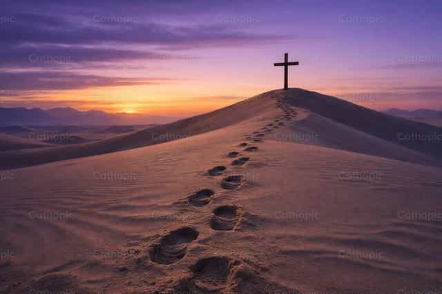 Deserto da Quaresma com Pegadas: Seguindo Cristo - Imagens católicas de stock - Foto de Filip Pleše