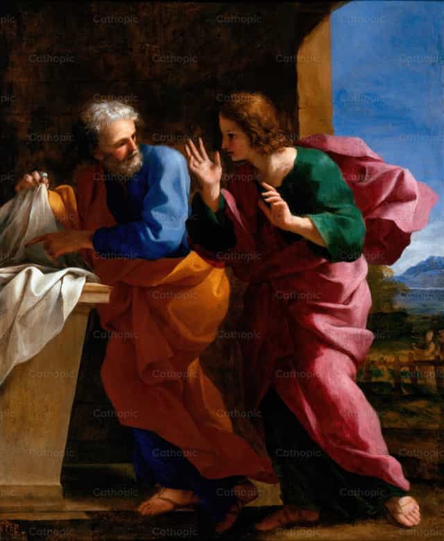 São João e São Pedro no Túmulo de Cristo - Imagens católicas de stock - Foto de Restored Christian Art