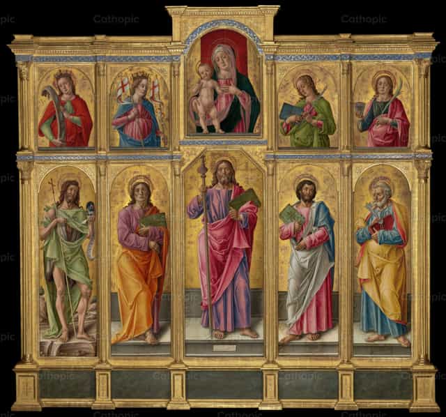 圣雅各伯大帝、圣母与圣婴及诸圣人的多联画 - 天主教图库图片 - 摄影： Restored Christian Art