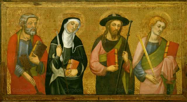 Święty Piotr, święta Klara, święty Jakub Większy i święty Jan Ewangelista - Katolickie zdjęcia stockowe - Zdjęcie: Restored Christian Art